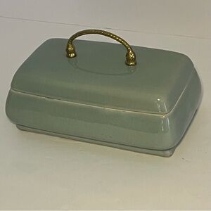VTG Maitland-Smith Ltd. Crackle Glaze Ceramic Trinket Jewelry Box Brass Handle
